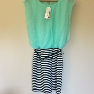 Speechless Seafoam Black Stripe Dress M & XL